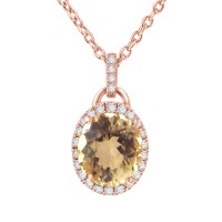 1.50 ct Round Cut Diamond & Oval Shape Morganite Pendant Necklace (G-H Color SI-2 I-1 Clarity) in 14 kt Rose Gold