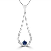 0.38 Ct Round Cut Diamond Sapphire Pendant Necklace in 14k White Gold