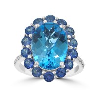 5.63 ct Round Cut Diamond & Oval Shape Blue Topaz Anniversary Ring 5.63 ct Round Cut Diamond & Oval Shape Blue Topaz Anniversary Ring