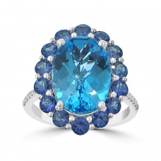 5.63 ct Round Cut Diamond & Oval Shape Blue Topaz Anniversary Ring 5.63 ct Round Cut Diamond & Oval Shape Blue Topaz Anniversary Ring