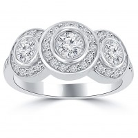 1.90 ct Ladies Three Stone Round Cut Diamond Anniversary Wedding Band Ring in 14 kt White Gold