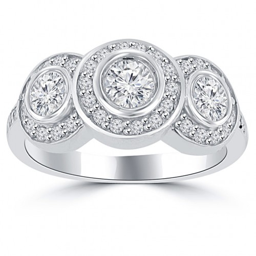 1.90 ct Ladies Three Stone Round Cut Diamond Anniversary Wedding Band Ring in 14 kt White Gold
