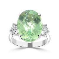 9.03 Ct Oval Cut Green Amethyst & Princess Cut Diamond Anniversary Ring 9.03 Ct Oval Cut Green Amethyst & Princess Cut Diamond Anniversary Ring