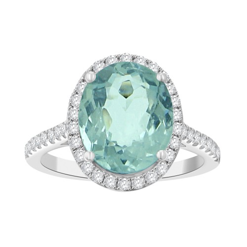 4.55 ct Ladies Round Cut Diamond & Oval Shape Aqua Marine Anniversary Wedding Band Ring ( G-H Color SI-2 I1 Clarity)