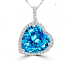 8.83 ct Heart Shaped Blue Topaz Pendant Necklace (G-H Color SI-2 I-1 Clarity) in 14 kt White Gold 8.83 ct Heart Shaped Blue Topaz Pendant Necklace (G-H Color SI-2 I-1 Clarity) in 14 kt White Gold