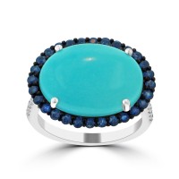 7.34 ct Round Cut Diamond & Oval Shape Turquoise Anniversary Ring 7.34 ct Round Cut Diamond & Oval Shape Turquoise Anniversary Ring