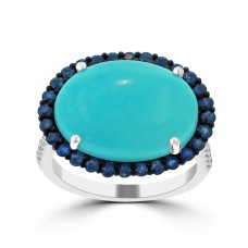 7.34 ct Round Cut Diamond & Oval Shape Turquoise Anniversary Ring 7.34 ct Round Cut Diamond & Oval Shape Turquoise Anniversary Ring