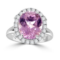 6.37 Ct Oval Cut Kunzite & Round Cut Diamond Anniversary Ring 6.37 Ct Oval Cut Kunzite & Round Cut Diamond Anniversary Ring