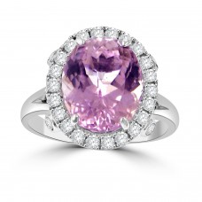 6.37 Ct Oval Cut Kunzite & Round Cut Diamond Anniversary Ring 6.37 Ct Oval Cut Kunzite & Round Cut Diamond Anniversary Ring