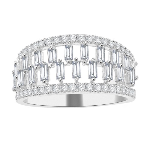 1.10ct Ladies Round Cut & Baguette Diamond Anniversary Wedding Band in 14k White Gold (G-H Color SI-3 Clarity)