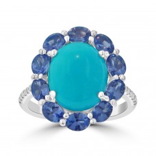 6.12 Ct Round Cut Diamond Oval Shape Turquoise Anniversary Ring 6.12 Ct Round Cut Diamond Oval Shape Turquoise Anniversary Ring
