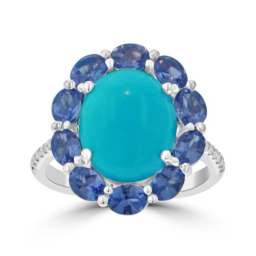 6.12 Ct Round Cut Diamond Oval Shape Turquoise Anniversary Ring 6.12 Ct Round Cut Diamond Oval Shape Turquoise Anniversary Ring