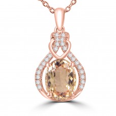 2.07 ct Round Cut Diamond & Oval Shape Morganite Pendant Necklace (G-H Color SI-2 I-1 Clarity) in 14 kt Rose Gold 2.07 ct Round Cut Diamond & Oval Shape Morganite Pendant Necklace (G-H Color SI-2 I-1 Clarity) in 14 kt Rose Gold