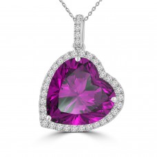 7.02 ct Heart Shaped Amethyst & Diamond Pendant Necklace (G-H Color SI-2 I-1 Clarity) in 14 kt White Gold 7.02 ct Heart Shaped Amethyst & Diamond Pendant Necklace (G-H Color SI-2 I-1 Clarity) in 14 kt White Gold