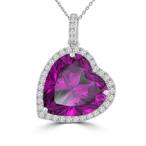 7.02 ct Heart Shaped Amethyst & Diamond Pendant Necklace (G-H Color SI-2 I-1 Clarity) in 14 kt White Gold 7.02 ct Heart Shaped Amethyst & Diamond Pendant Necklace (G-H Color SI-2 I-1 Clarity) in 14 kt White Gold