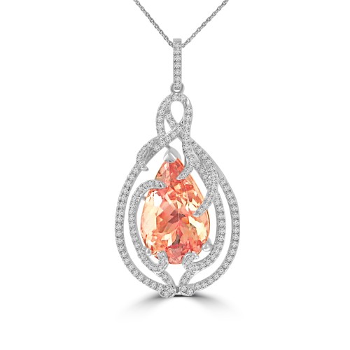 8.62 Ct Round Cut Diamond Pear Shaped Morganite Pendant Necklace (G-H Color SI-2 I-1 Clarity) in 14 kt Rose Gold 8.62 Ct Round Cut Diamond Pear Shaped Morganite Pendant Necklace (G-H Color SI-2 I-1 Clarity) in 14 kt Rose Gold