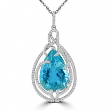 19.72 Ct Ladies Pear Shaped Blue Topaz Round Cut Diamond Pendent Necklace (G-H Color SI-2 I-1 Clarity) in 14 kt White Gold 19.72 Ct Ladies Pear Shaped Blue Topaz Round Cut Diamond Pendent Necklace (G-H Color SI-2 I-1 Clarity) in 14 kt White Gold
