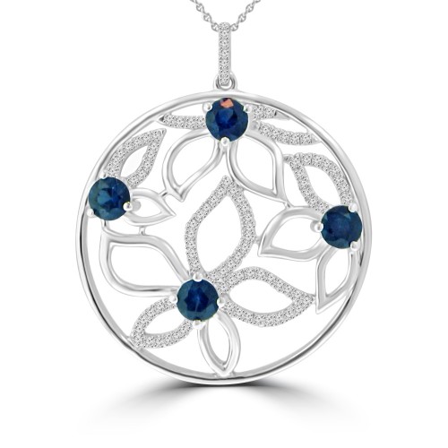 1.22 Ct Round Cut Diamond Sapphire Pendant Necklace in 14k White Gold 1.22 Ct Round Cut Diamond Sapphire Pendant Necklace in 14k White Gold