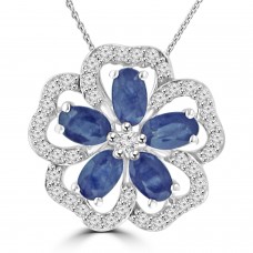 1.96 Ladies Round Cut Diamond Sapphire Pendant Necklace in 14k White Gold 1.96 Ladies Round Cut Diamond Sapphire Pendant Necklace in 14k White Gold