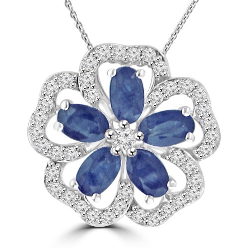 1.96 Ladies Round Cut Diamond Sapphire Pendant Necklace in 14k White Gold 1.96 Ladies Round Cut Diamond Sapphire Pendant Necklace in 14k White Gold