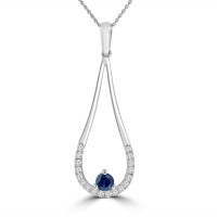 0.38 Ct Round Cut Diamond Sapphire Pendant Necklace in 14k White Gold 0.38 Ct Round Cut Diamond Sapphire Pendant Necklace in 14k White Gold
