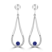 0.76 Ct Round Cut Diamond and Round Cut Sapphire Chandelier Earrings in 14k White Gold 0.76 Ct Round Cut Diamond and Round Cut Sapphire Chandelier Earrings in 14k White Gold