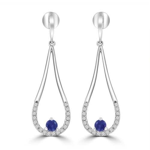 0.76 Ct Round Cut Diamond and Round Cut Sapphire Chandelier Earrings in 14k White Gold 0.76 Ct Round Cut Diamond and Round Cut Sapphire Chandelier Earrings in 14k White Gold