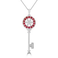 1.04 ct Round Cut Diamond & Ruby Pendant Necklace in 14k White Gold 1.04 ct Round Cut Diamond & Ruby Pendant Necklace in 14k White Gold