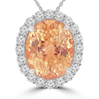 4.72 ct Round Cut Diamond & Oval Shape Morganite Pendant Necklace (H-I Color SI-2 I-1 Clarity) in 14 kt Rose Gold 4.72 ct Round Cut Diamond & Oval Shape Morganite Pendant Necklace (H-I Color SI-2 I-1 Clarity) in 14 kt Rose Gold