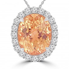 4.72 ct Round Cut Diamond & Oval Shape Morganite Pendant Necklace (H-I Color SI-2 I-1 Clarity) in 14 kt Rose Gold 4.72 ct Round Cut Diamond & Oval Shape Morganite Pendant Necklace (H-I Color SI-2 I-1 Clarity) in 14 kt Rose Gold