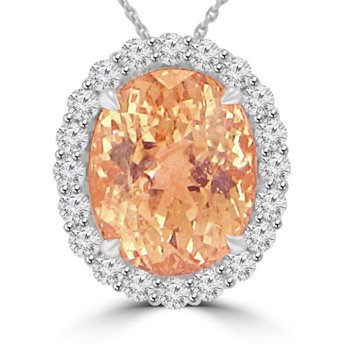 4.72 ct Round Cut Diamond & Oval Shape Morganite Pendant Necklace (H-I Color SI-2 I-1 Clarity) in 14 kt Rose Gold 4.72 ct Round Cut Diamond & Oval Shape Morganite Pendant Necklace (H-I Color SI-2 I-1 Clarity) in 14 kt Rose Gold