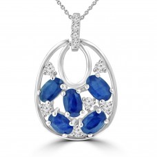 1.81 ct Round Cut Diamond & Oval Shaped Sapphire Pendant Necklace in 14k White Gold 1.81 ct Round Cut Diamond & Oval Shaped Sapphire Pendant Necklace in 14k White Gold