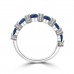 1.52 ct Round Cut Diamond & Blue Sapphire Wedding Band Ring in 14k White Gold