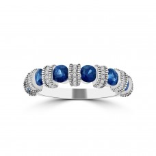 1.52 ct Round Cut Diamond & Blue Sapphire Wedding Band Ring in 14k White Gold 1.52 ct Round Cut Diamond & Blue Sapphire Wedding Band Ring in 14k White Gold