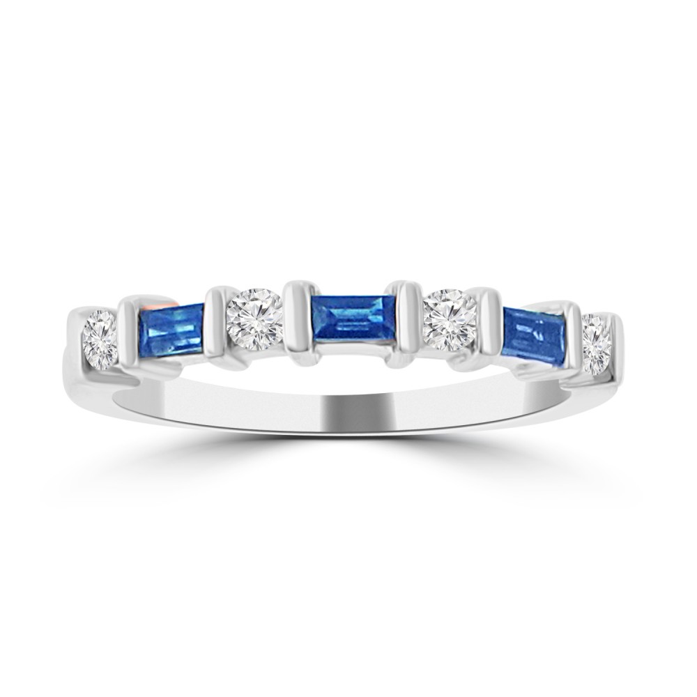 0.49 ct Round Cut Diamond & Blue Sapphire Wedding Band Ring in 14k