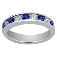 1.00 Ct Round Cut Diamond And Blue Sapphire Wedding Band Ring 1.00 Ct Round Cut Diamond And Blue Sapphire Wedding Band Ring