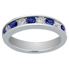 1.00 Ct Round Cut Diamond And Blue Sapphire Wedding Band Ring 1.00 Ct Round Cut Diamond And Blue Sapphire Wedding Band Ring