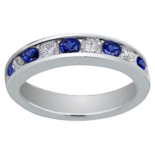 1.00 Ct Round Cut Diamond And Blue Sapphire Wedding Band Ring 1.00 Ct Round Cut Diamond And Blue Sapphire Wedding Band Ring