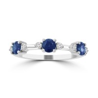 0.75 ct Round Cut Diamond & Blue Sapphire Wedding Band Ring in 14k White Gold 0.75 ct Round Cut Diamond & Blue Sapphire Wedding Band Ring in 14k White Gold