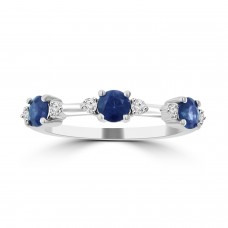 0.75 ct Round Cut Diamond & Blue Sapphire Wedding Band Ring in 14k White Gold 0.75 ct Round Cut Diamond & Blue Sapphire Wedding Band Ring in 14k White Gold