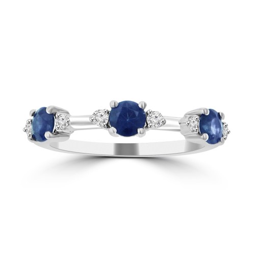 0.75 ct Round Cut Diamond & Blue Sapphire Wedding Band Ring in 14k White Gold 0.75 ct Round Cut Diamond & Blue Sapphire Wedding Band Ring in 14k White Gold