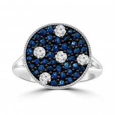 1.43 ct Round Cut Diamond & Blue Sapphire Wedding Band Ring in 14k White Gold 1.43 ct Round Cut Diamond & Blue Sapphire Wedding Band Ring in 14k White Gold