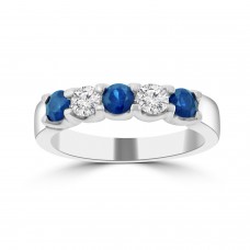 1.13 ct Round Cut Diamond & Blue Sapphire Wedding Band Ring in 14k White Gold 1.13 ct Round Cut Diamond & Blue Sapphire Wedding Band Ring in 14k White Gold