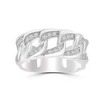 0.45 ct Men's Round Cut Diamond Cuban Link Wedding Band in 14 kt White Gold