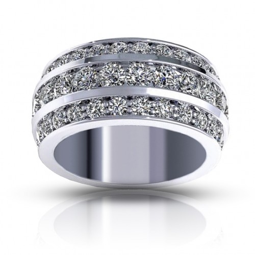 3.00 ct Ladies Three Row Round Cut Diamond Anniversary Wedding Band 