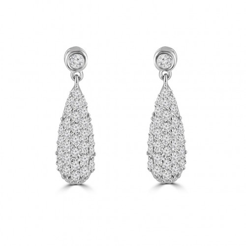 0.95 ct Ladies Round Cut Diamond Drop Dangling Earrings In 14 Kt White Gold 0.95 ct Ladies Round Cut Diamond Drop Dangling Earrings In 14 Kt White Gold