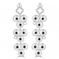 1.02 ct White and Black Round Cut Diamond Chandelier Earrings in 14 kt White Gold