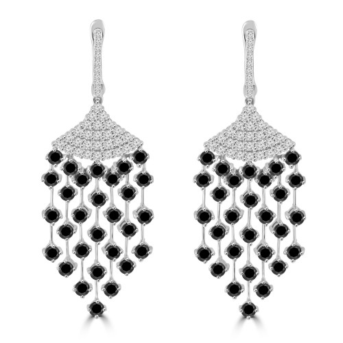 3.75 ct White and Black Round Cut Diamond Chandelier Earrings in 14 kt White Gold 3.75 ct White and Black Round Cut Diamond Chandelier Earrings in 14 kt White Gold