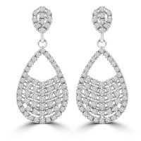 2.08 ct ttw Ladies Round Cut Diamond Drop Dangling Earrings In 14 Kt White Gold 2.08 ct ttw Ladies Round Cut Diamond Drop Dangling Earrings In 14 Kt White Gold