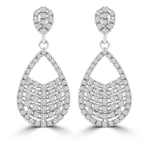 2.08 ct ttw Ladies Round Cut Diamond Drop Dangling Earrings In 14 Kt White Gold